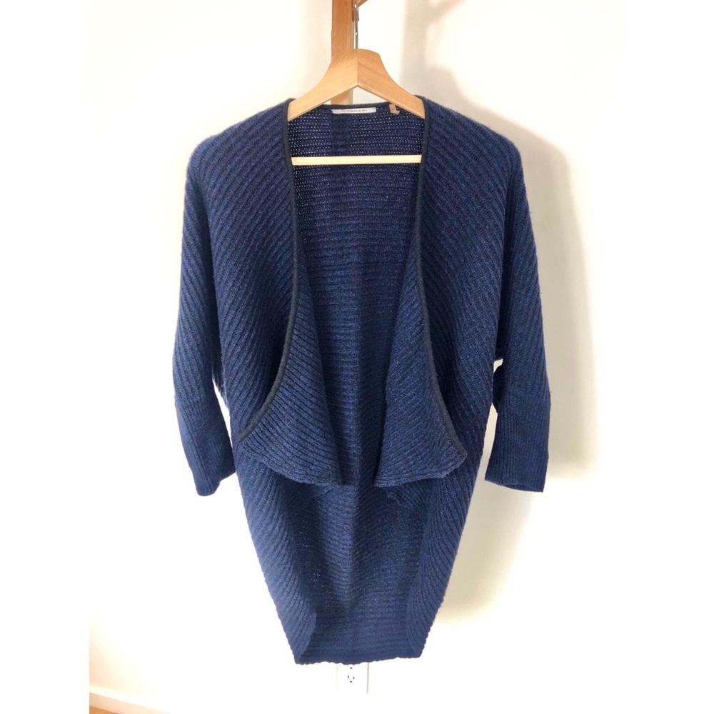 T Tahari wool cocoon drape cardigan
